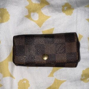 Checkered Brown Wallet with Gold Button LV